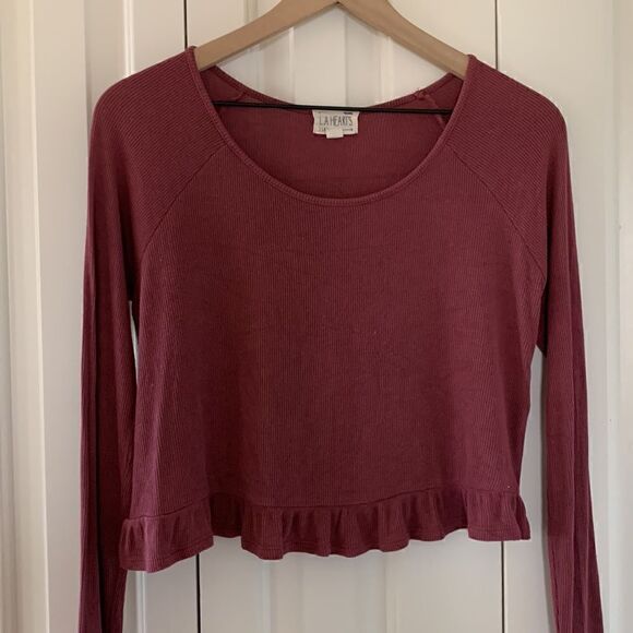 LA Hearts by PacSun Women's Purple‎ Pink Ruffle long sleeve Crop top size small - Picture 1 of 8